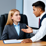**

A professional career counselor, fully clothed in a modest business attire, advising a young adult in a modern office setting. The scene should convey guidance and support. Safe for work, appropriate content, professional, perfect anatomy, natural proportions, well-formed hands, proper finger count.

**