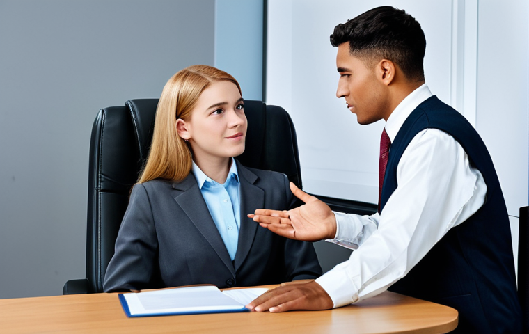 **

A professional career counselor, fully clothed in a modest business attire, advising a young adult in a modern office setting. The scene should convey guidance and support. Safe for work, appropriate content, professional, perfect anatomy, natural proportions, well-formed hands, proper finger count.

**