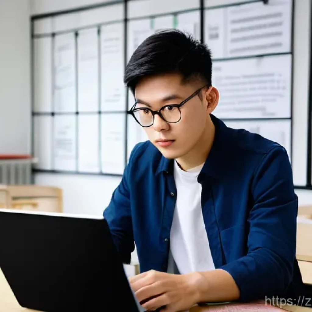 직업상담사 실기시험 준비 강의 - **Prompt:** A young, focused male student (mid-20s, East Asian, wearing smart casual clothes like a ...