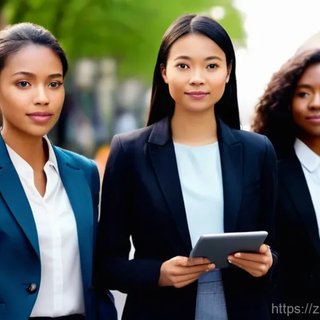 직업상담사로서의 자기 PR - **Prompt:** A diverse group of young adults, dressed in modern, smart casual attire, stands at a vib...