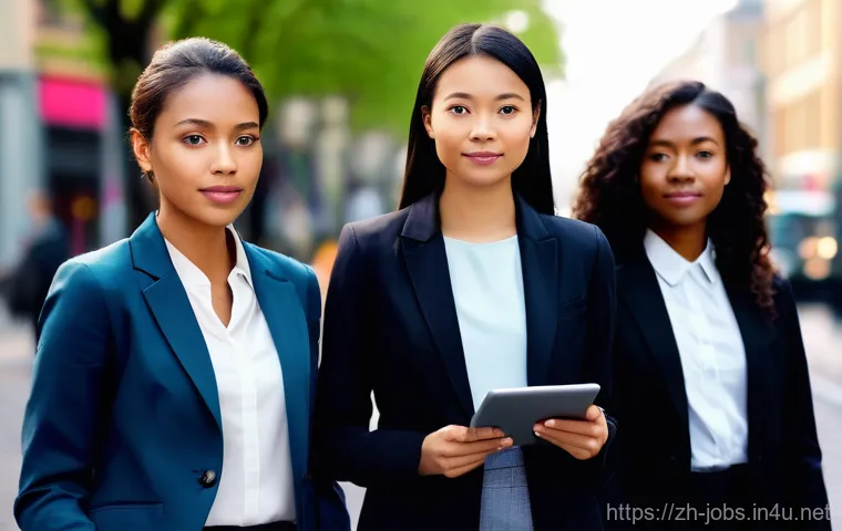 직업상담사로서의 자기 PR - **Prompt:** A diverse group of young adults, dressed in modern, smart casual attire, stands at a vib...