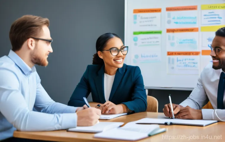 직업상담사 스터디 그룹 활용법 - A diverse group of professional career counselors, ranging in age and ethnicity, gathered around a l...