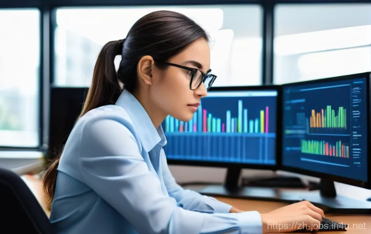 직업상담사 직무 도전 성공 사례 - **Prompt: The Data Analyst's Journey**
    A determined young woman in her early 30s, with a focused...