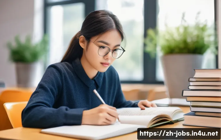 직업상담사 합격률 분석 - **Prompt:** A focused and determined female student (adult) in her late 20s, wearing smart casual cl...