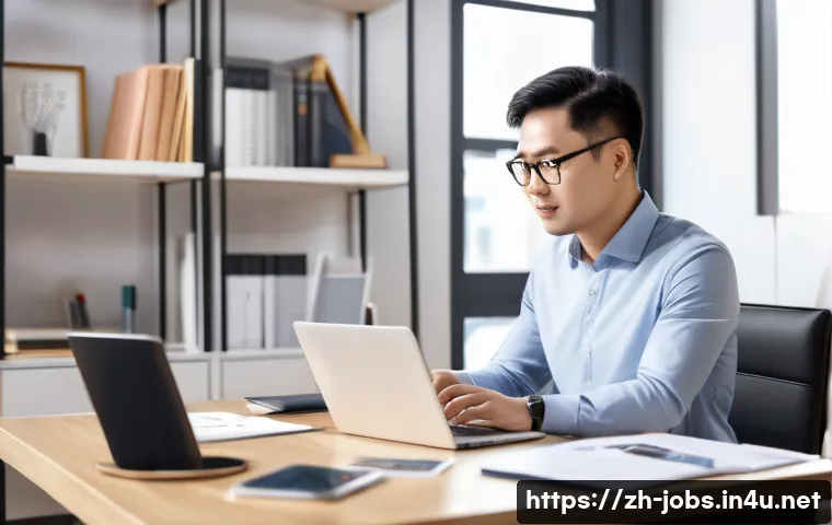 직업상담사와 소셜미디어 활용 - A modern Chinese career consultant working in a stylish home office, featuring a clean desk with a l...