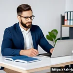 직업상담사 관련 강의 영상 추천 - A professional career counselor in a modern office setting, wearing business casual attire and glass...