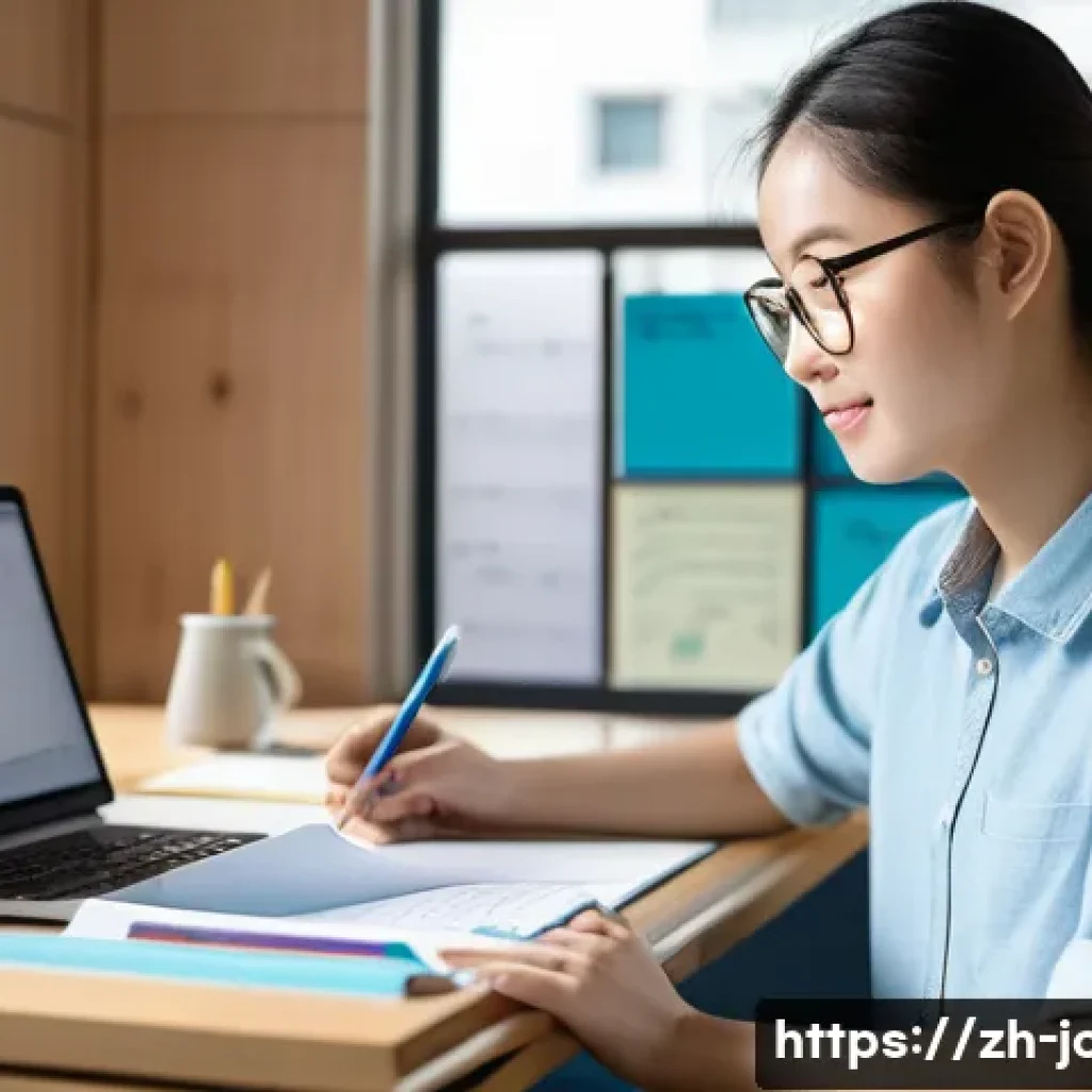 직업상담사 NCS 기반 공부법 - A modern study environment featuring a young adult Chinese student sitting at a clean desk with orga...