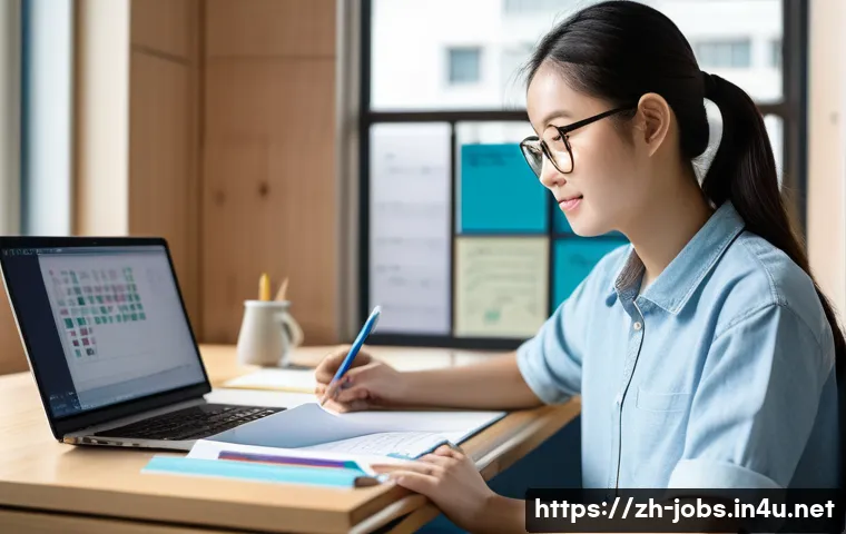 직업상담사 NCS 기반 공부법 - A modern study environment featuring a young adult Chinese student sitting at a clean desk with orga...