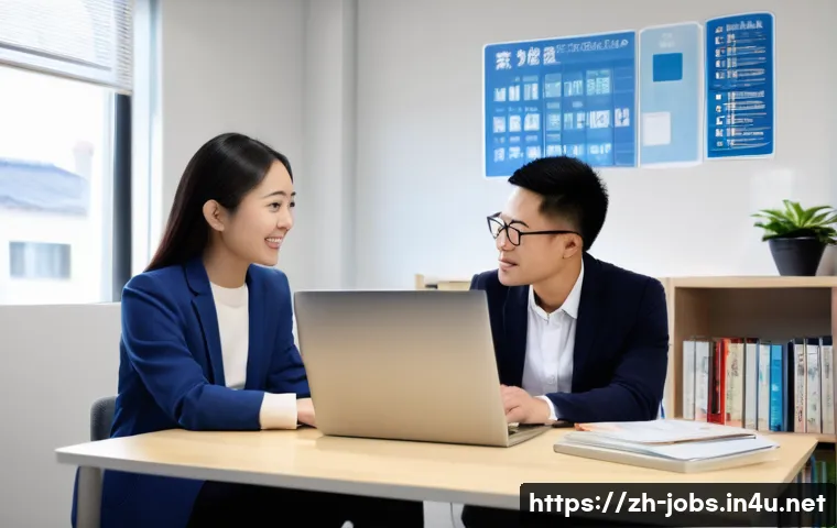 직업상담사 취업 시장 동향 - A modern university career counseling office scene, featuring a professional career counselor wearin...