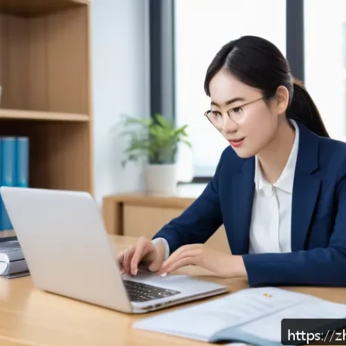 직업상담사 상담 매뉴얼 작성법 - A professional career counselor sitting at a modern office desk with a laptop and career assessment ...
