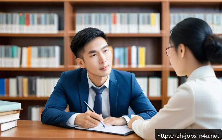 직업상담사 필수 기초 이론 - A professional career counselor in a modern office setting, attentively listening to a young Chinese...
