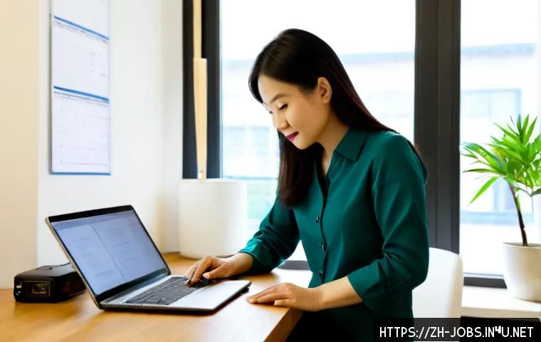 직업상담사 전문 블로그 운영법 - Photorealistic career counselor creating a professional blog at a clean home office desk, mature Eas...